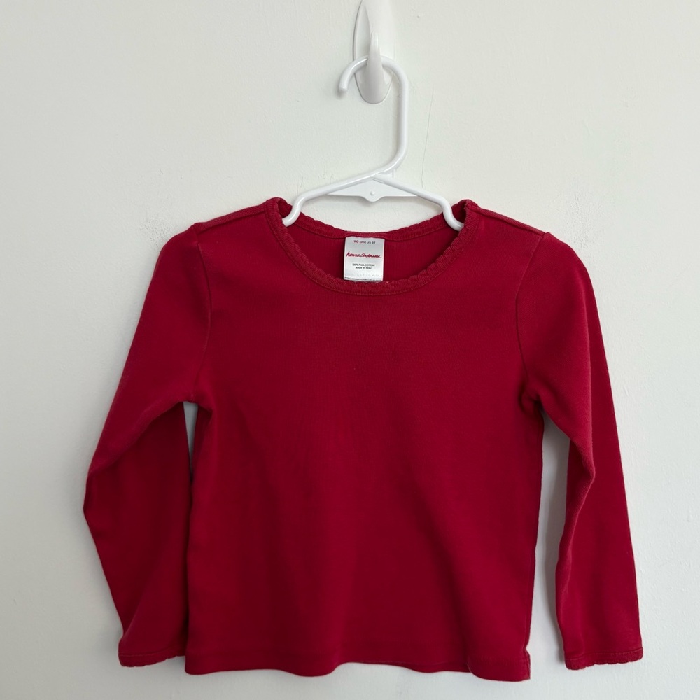 Hanna Andersson Kids Girls Long Sleeve Shirt Red Classic Basic 100% Pima Cotton